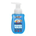 A pump bottle of Handex Hygienic Foaming Hand Wash with sea minerals, in blue color with a label showing the product name and a graphic of sea foam.