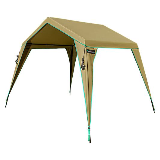 Beige gazebo with green accents on a white background