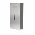 A silver stainless steel manual dispenser with a mirror finish, branded with the name 'Parrot'.