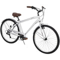 A silver Huffy Sienna Mens 7-Speed Cruiser Bicycle with a brown saddle and black handlebar grips.