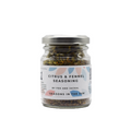 A glass jar containing Fox & Jackal Citrus & Fennel Seasoning, with a label displaying the product name and a brief description.