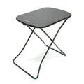 A black OZtrail Ironside Solo Table, a portable camping table with a steel frame and a grey tabletop.